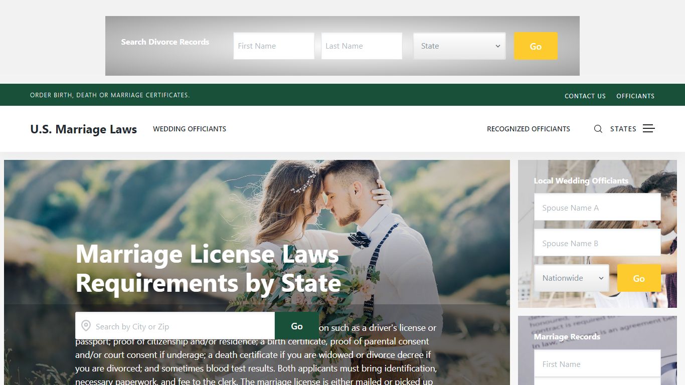 Marriage Requirements » US Marriage License Law by State