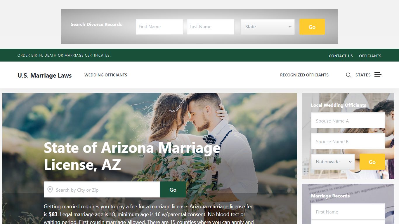 AZ Marriage License Laws Requirements » Marriage License » AZ